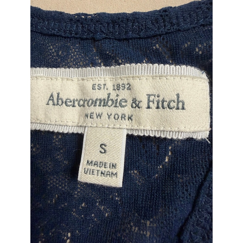 Abercrombie & Fitch Womens Navy Blue Floral Lace Henley Racerback Tank Top Small - Picture 2 of 4